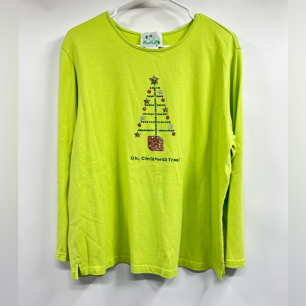 The Quacker Factory Green Christmas Tree Long Sleeve Top Shirt Size 1X